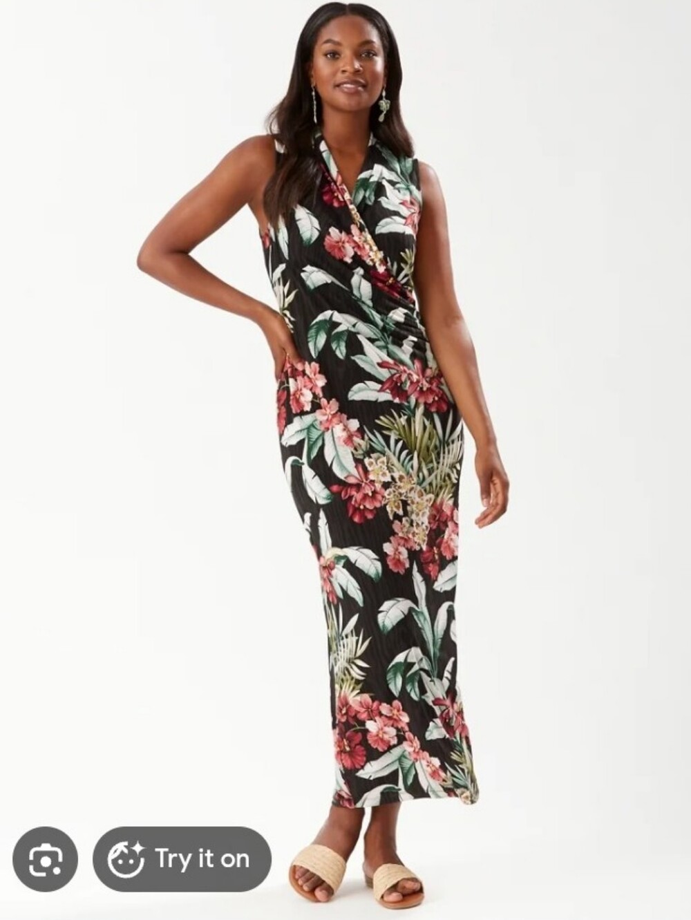 Tommy Bahama Oceanic Orchid Tropical Floral Maxi Wrap Dress Beach Resort Summer